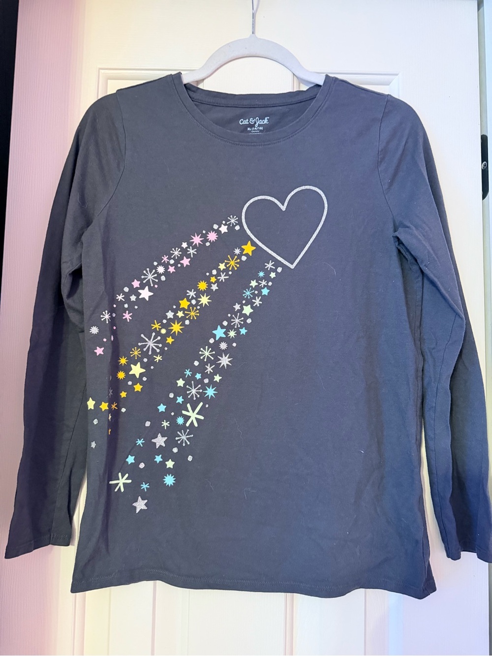 Girls Cat & Jack Gray Long-Sleeve Tee with Heart and Star Trail